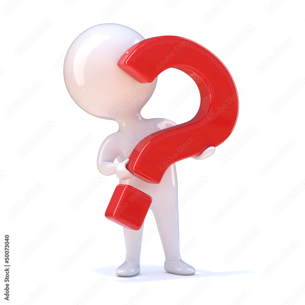 A figureless gray cartoon man holding a red question mark.
